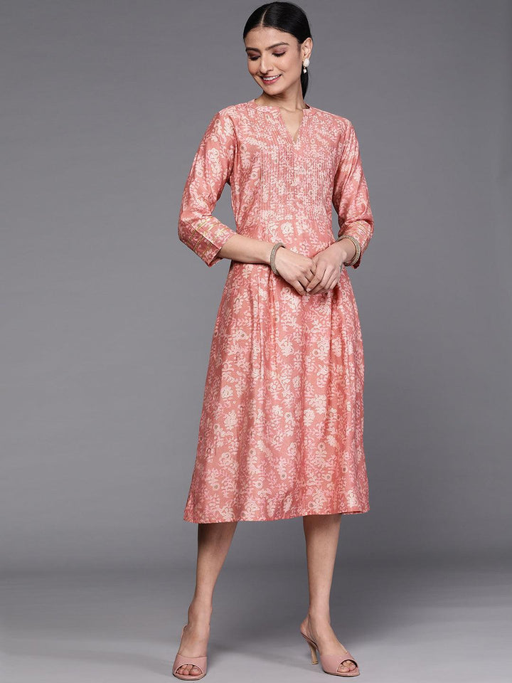 Pink Printed Silk Dress - ShopLibas