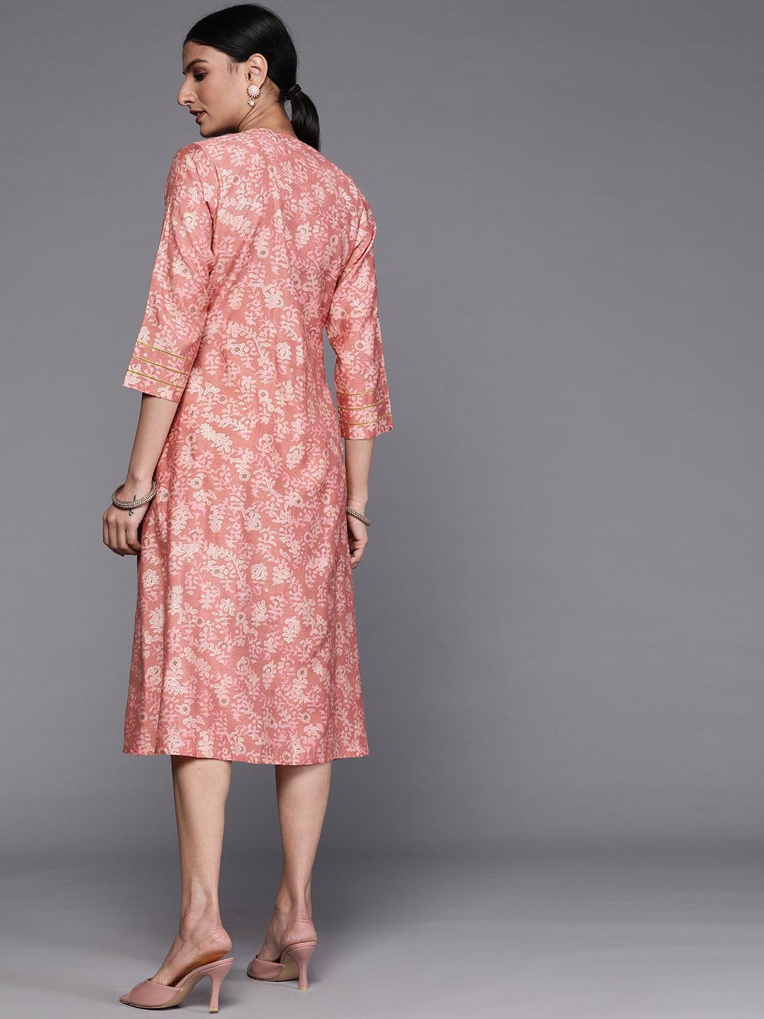 Pink Printed Silk Dress - ShopLibas