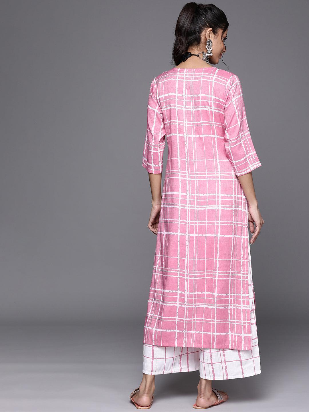 Pink Printed Rayon Kurta - ShopLibas