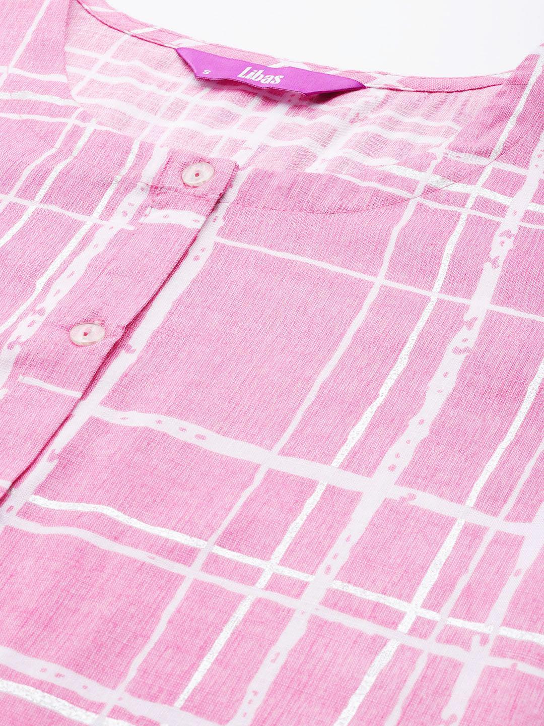 Pink Printed Rayon Kurta - ShopLibas