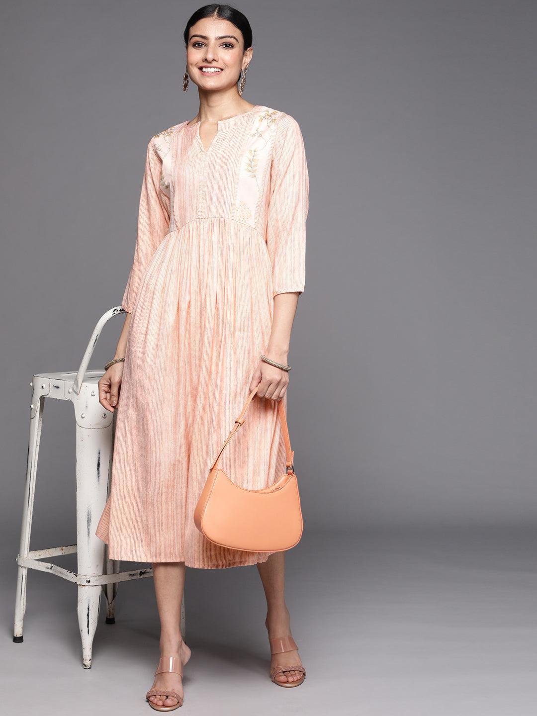 Peach Printed Viscose Rayon Dress