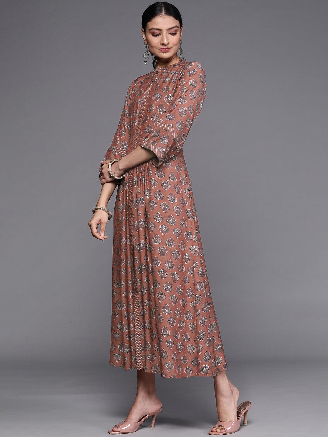 Rust Printed Silk Dress