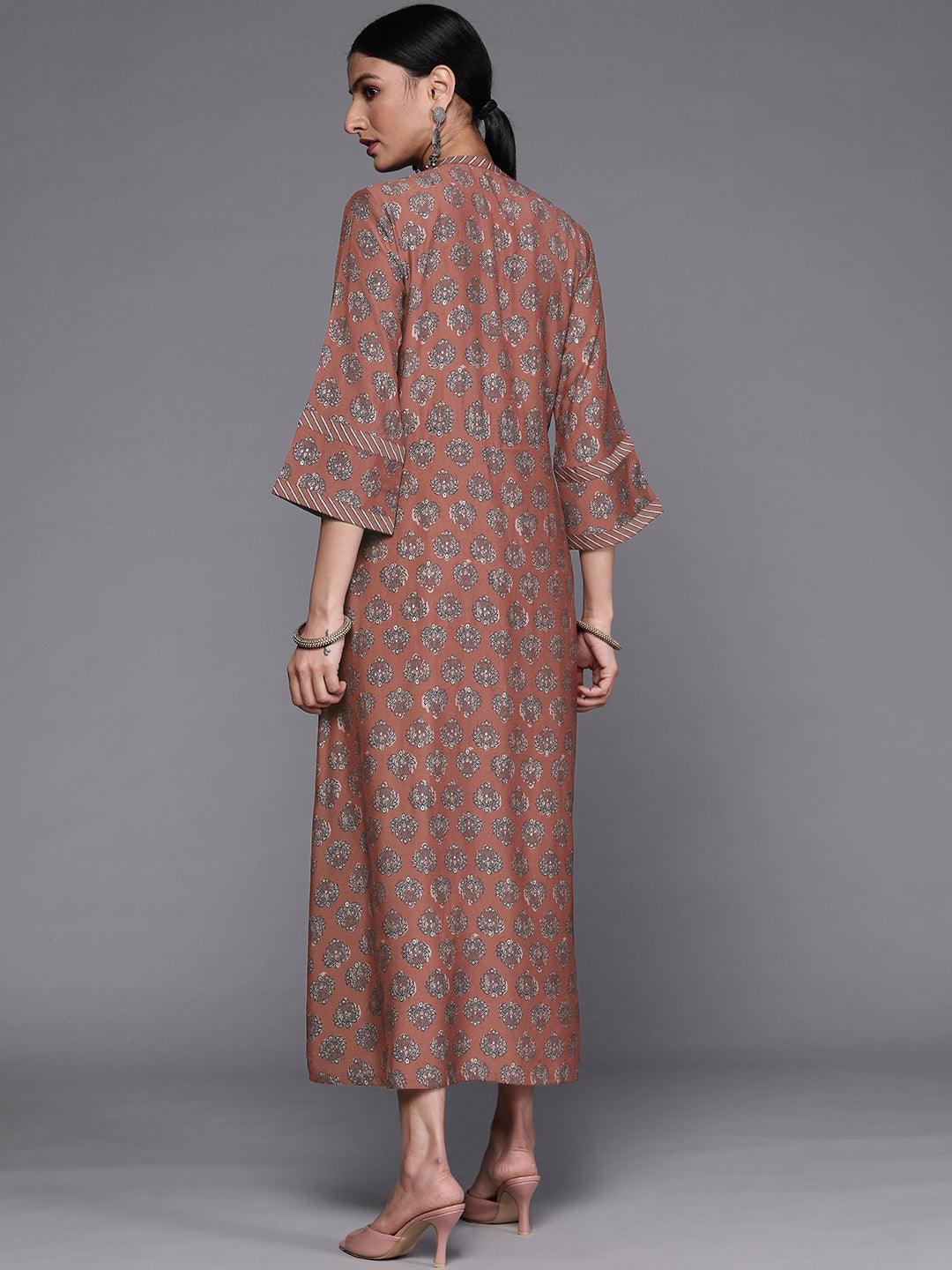 Rust Printed Silk Dress