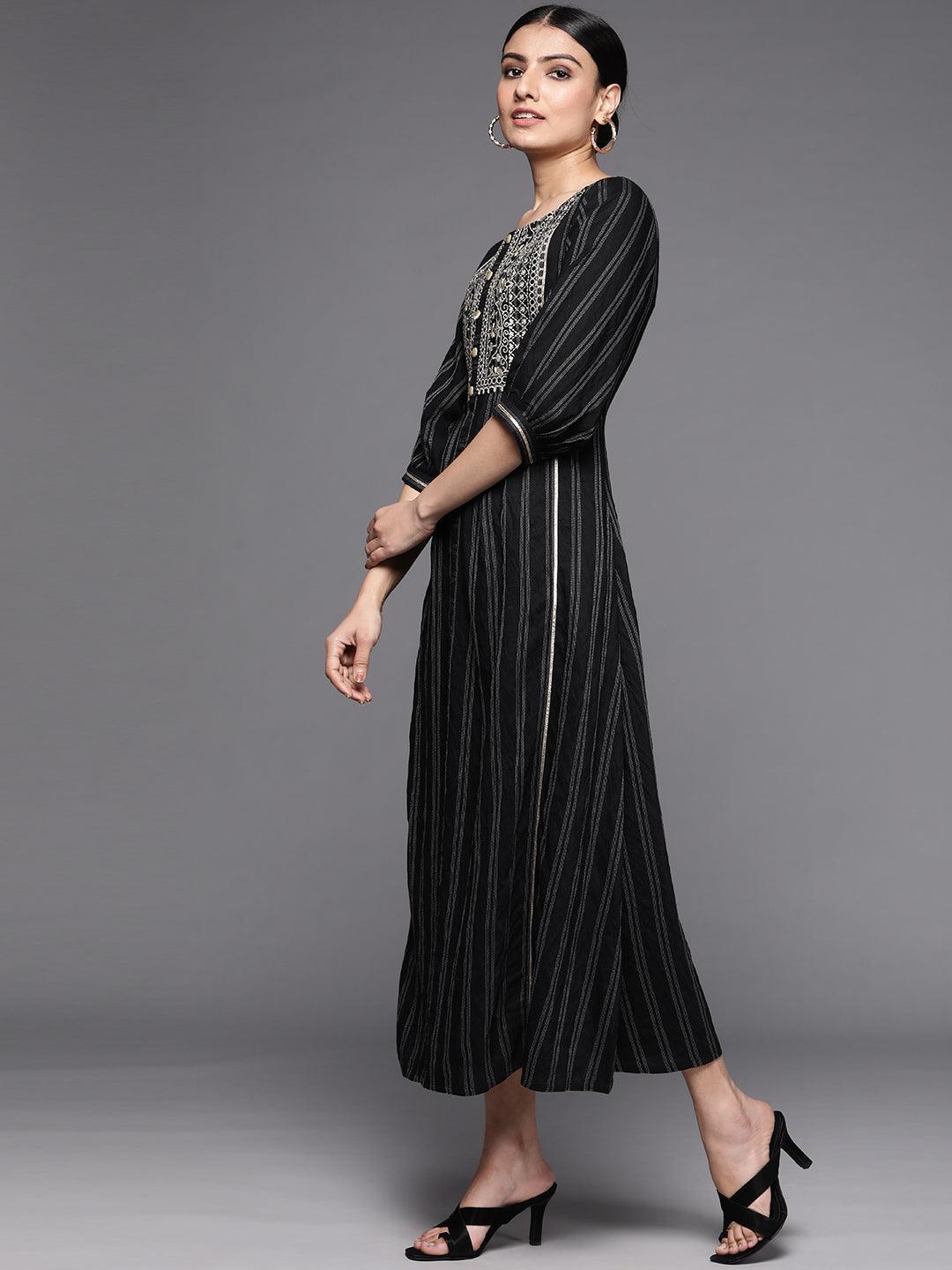 Black Embroidered Cotton Dress