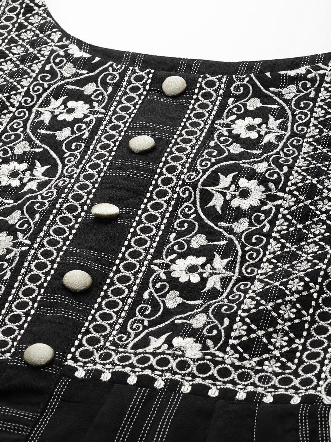 Black Embroidered Cotton Dress