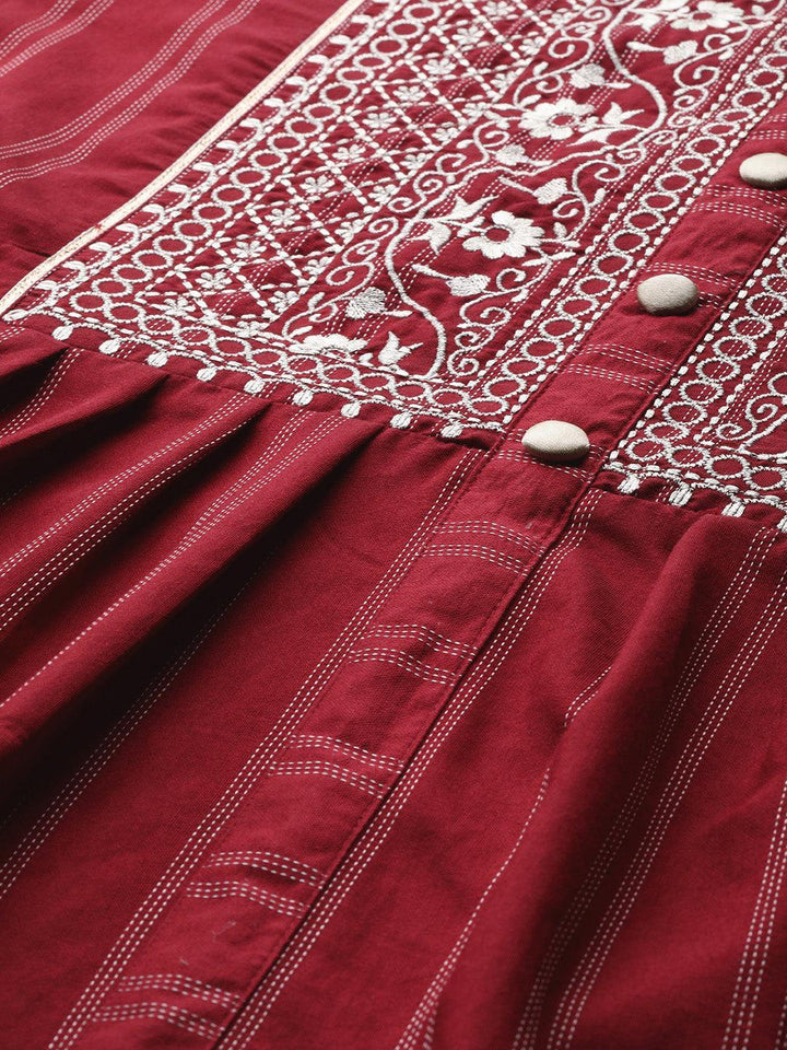 Maroon Embroidered Cotton Dress - ShopLibas