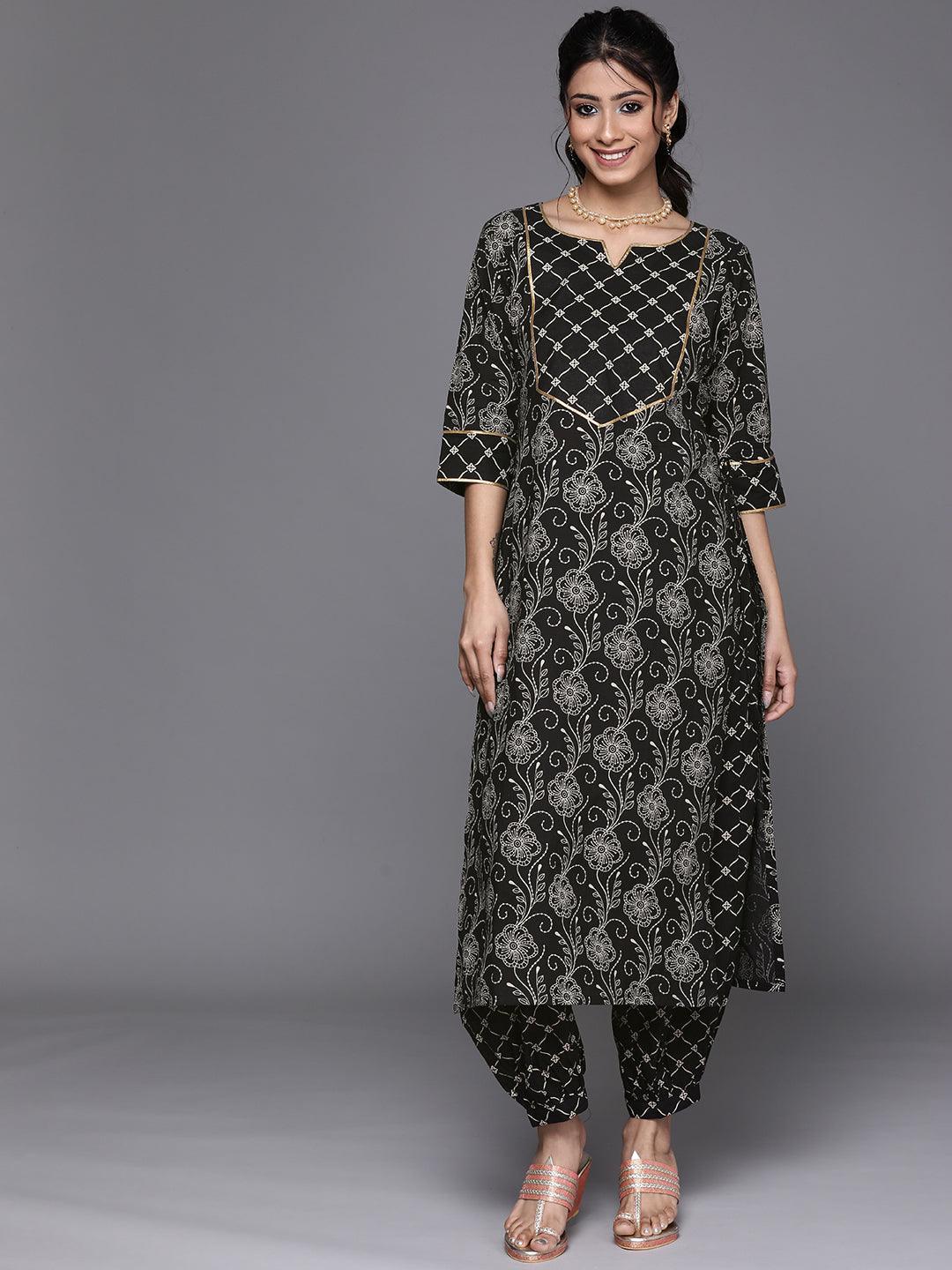 Black Printed Cotton Kurta - ShopLibas