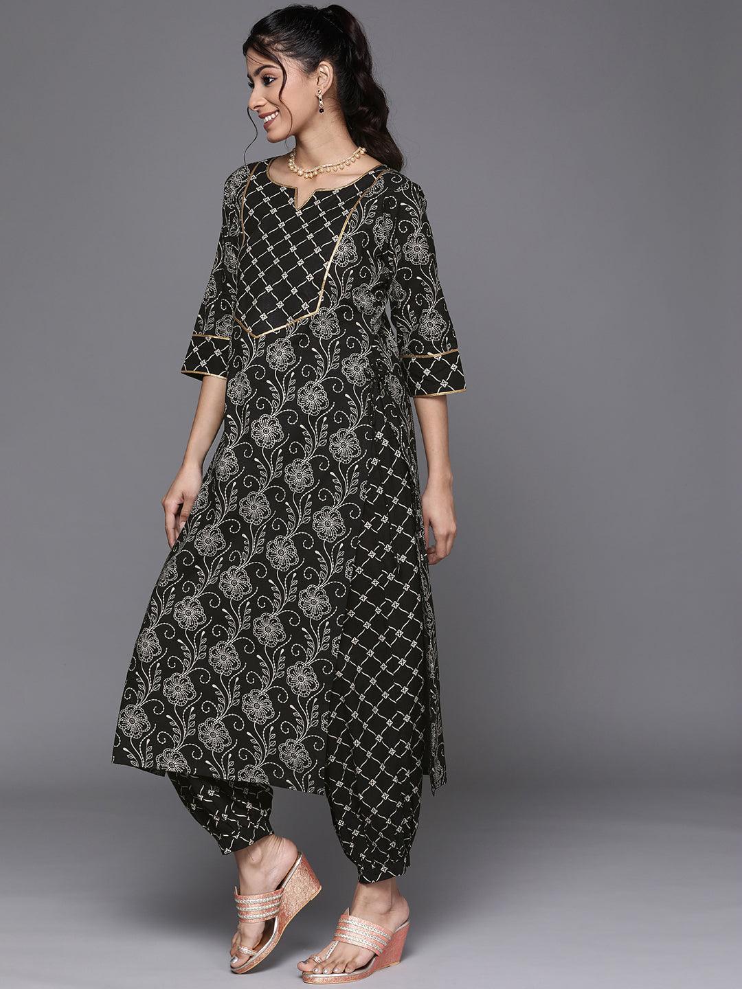 Black Printed Cotton Kurta