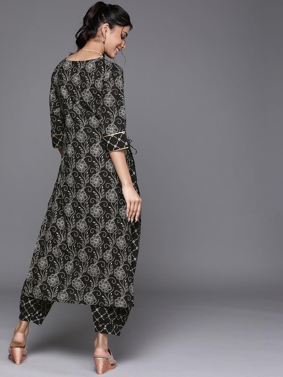 Black Printed Cotton Kurta