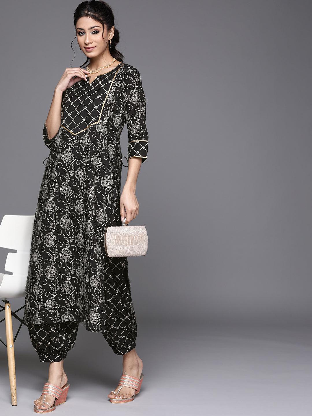 Black Printed Cotton Kurta - ShopLibas