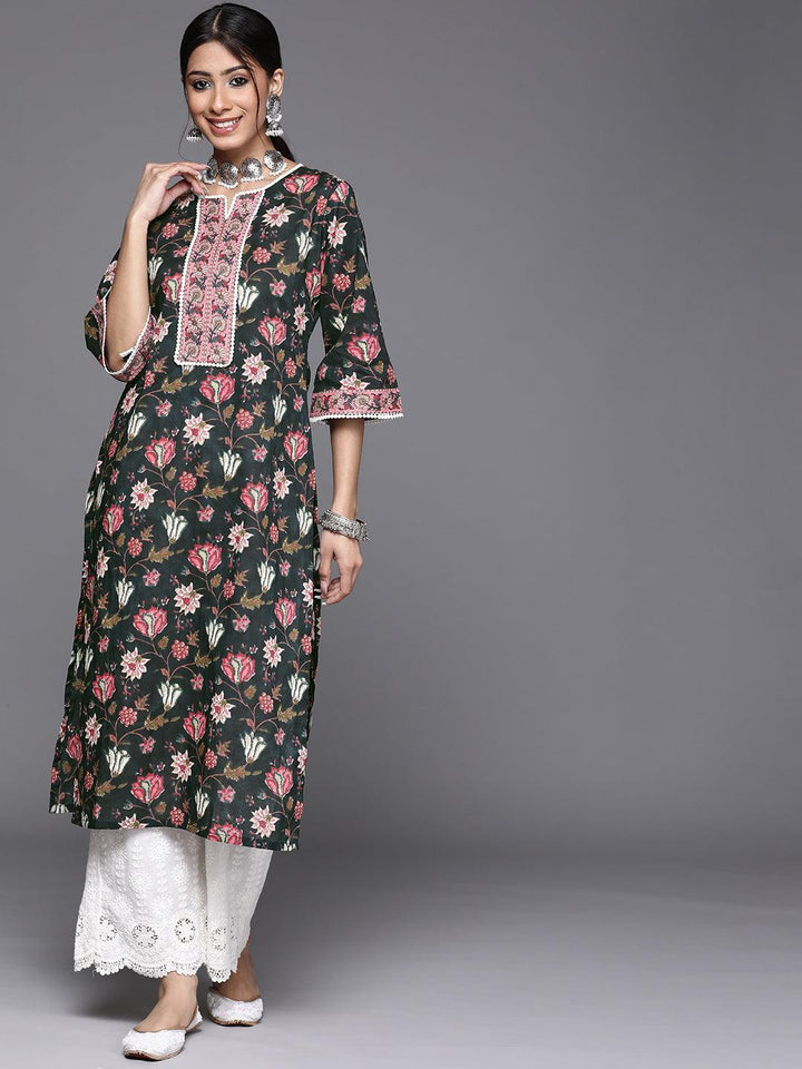 Black Printed Cotton Kurta - ShopLibas