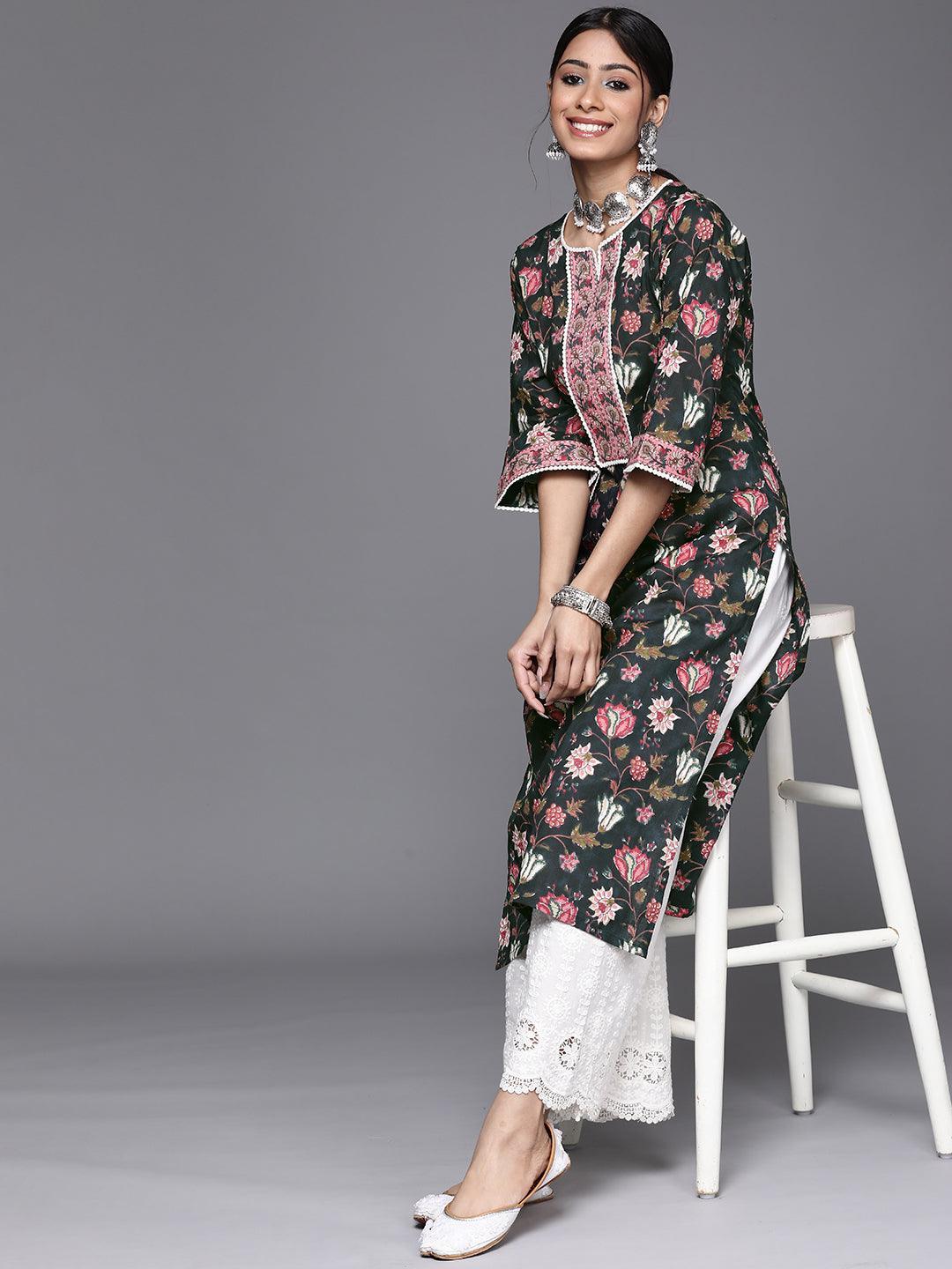 Black Printed Cotton Kurta - ShopLibas