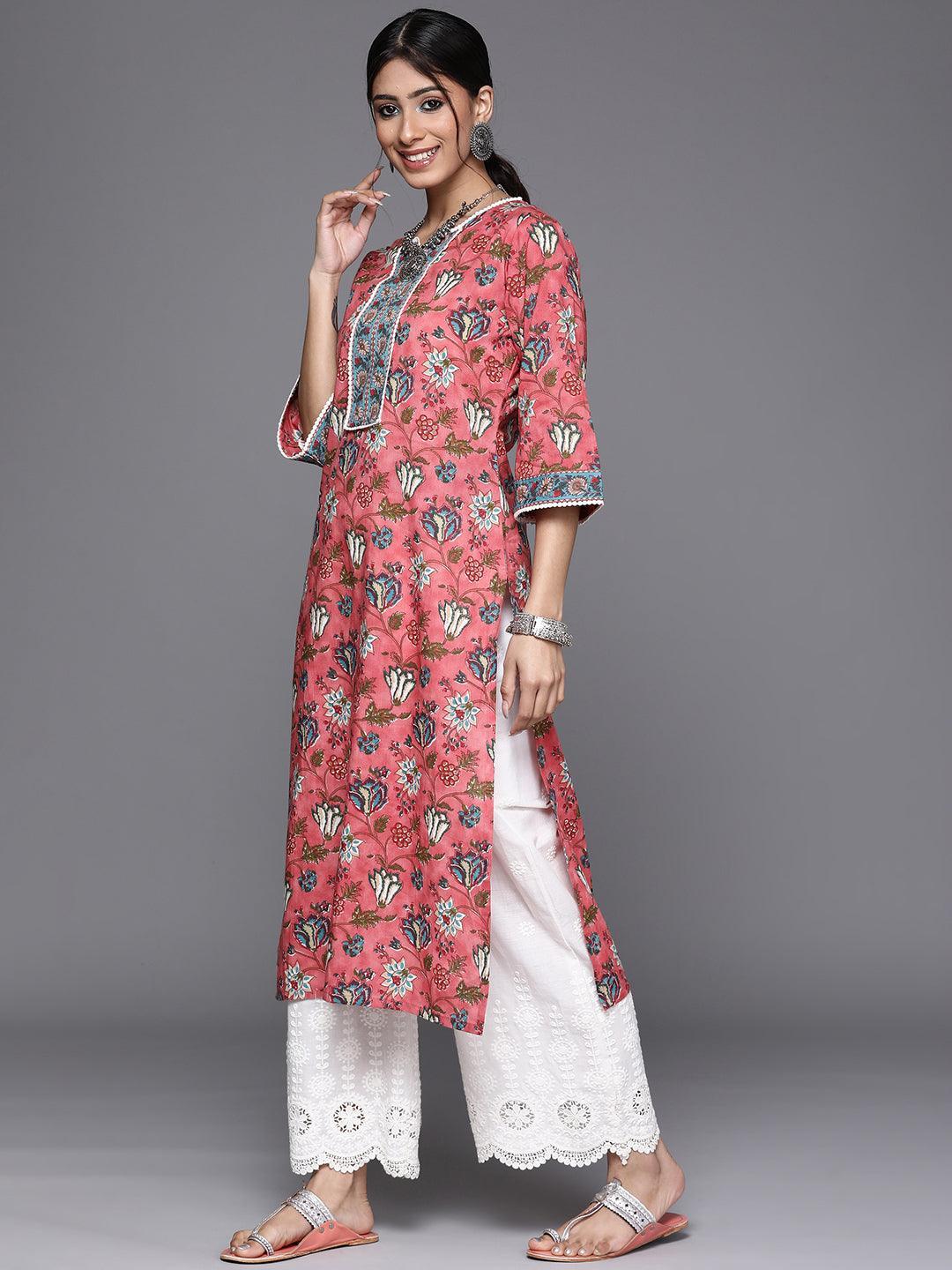 Coral Printed Cotton Kurta - ShopLibas