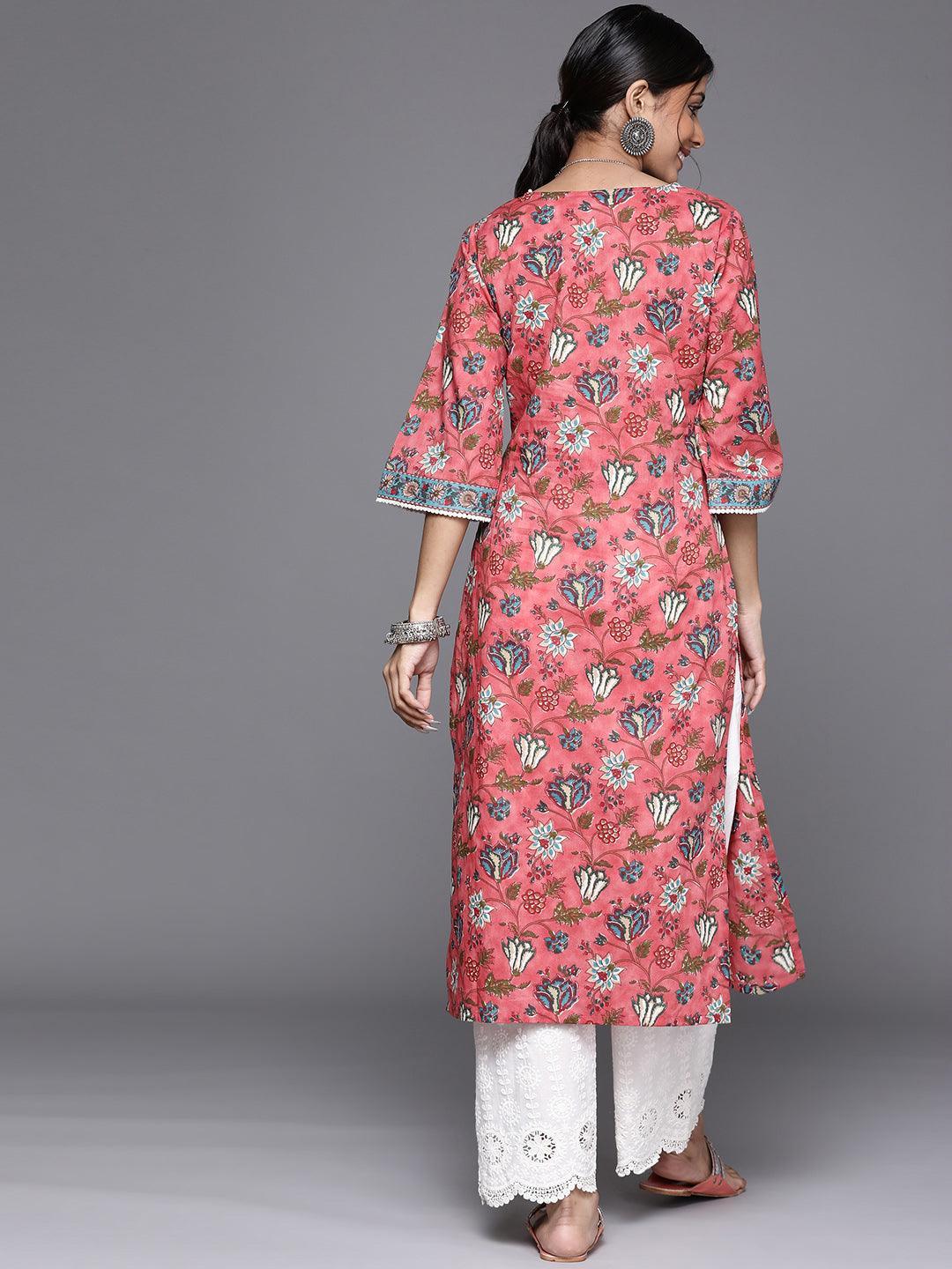 Coral Printed Cotton Kurta - ShopLibas