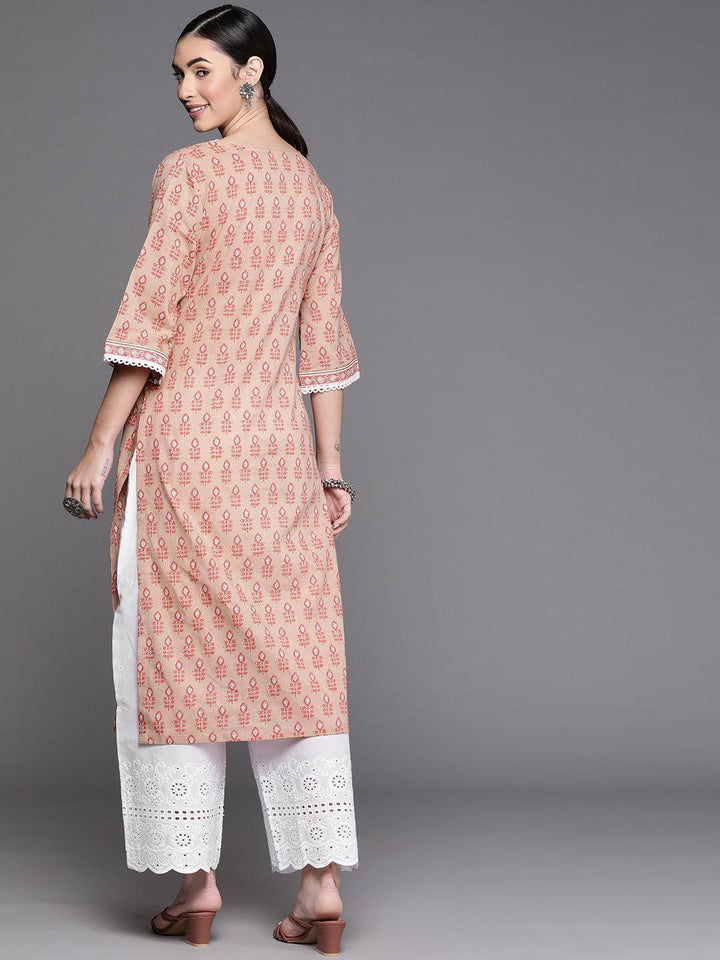 Peach Printed Cotton Kurta - ShopLibas