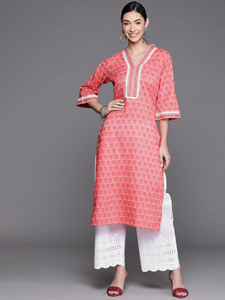 Pink Printed Cotton Kurta - ShopLibas