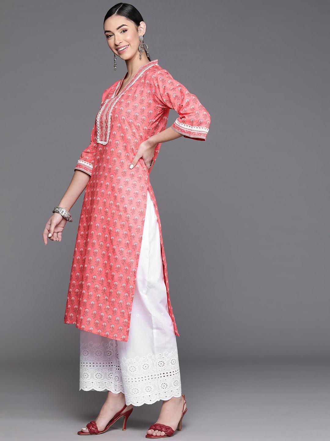 Pink Printed Cotton Kurta - ShopLibas