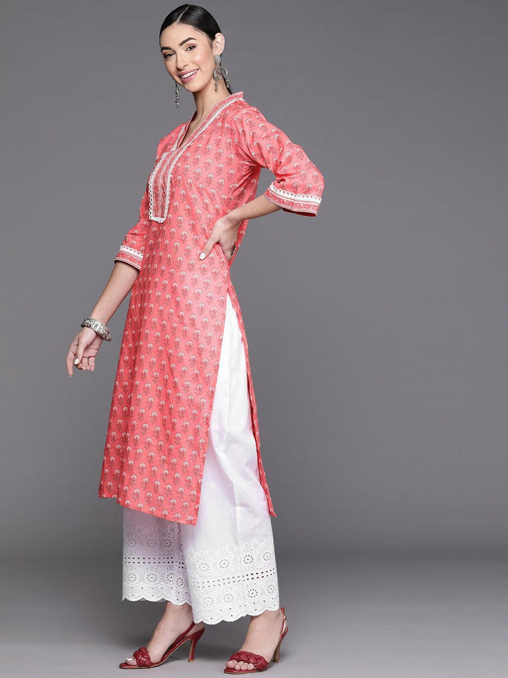 Pink Printed Cotton Kurta - ShopLibas