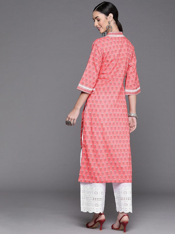 Pink Printed Cotton Kurta - ShopLibas