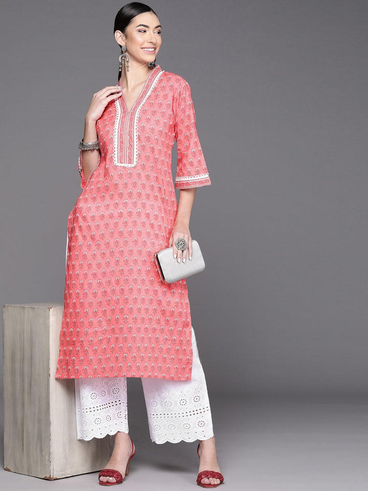 Pink Printed Cotton Kurta - ShopLibas