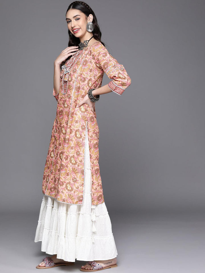 Pink Printed Cotton Kurta - ShopLibas