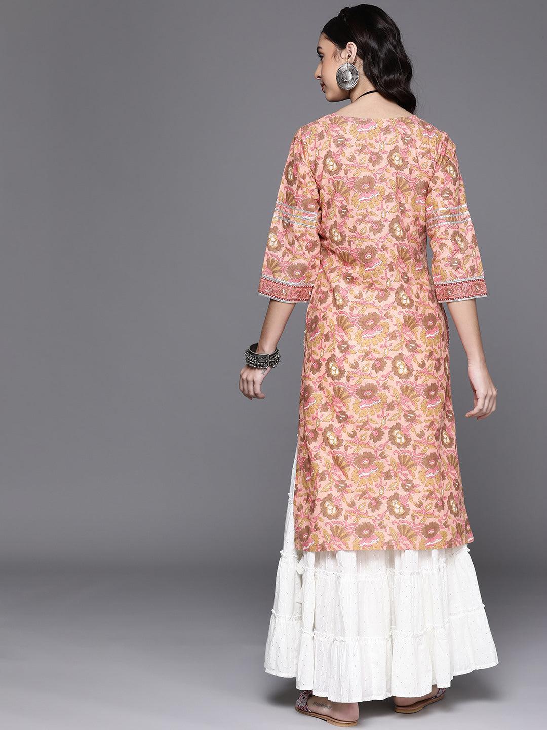 Pink Printed Cotton Kurta - ShopLibas