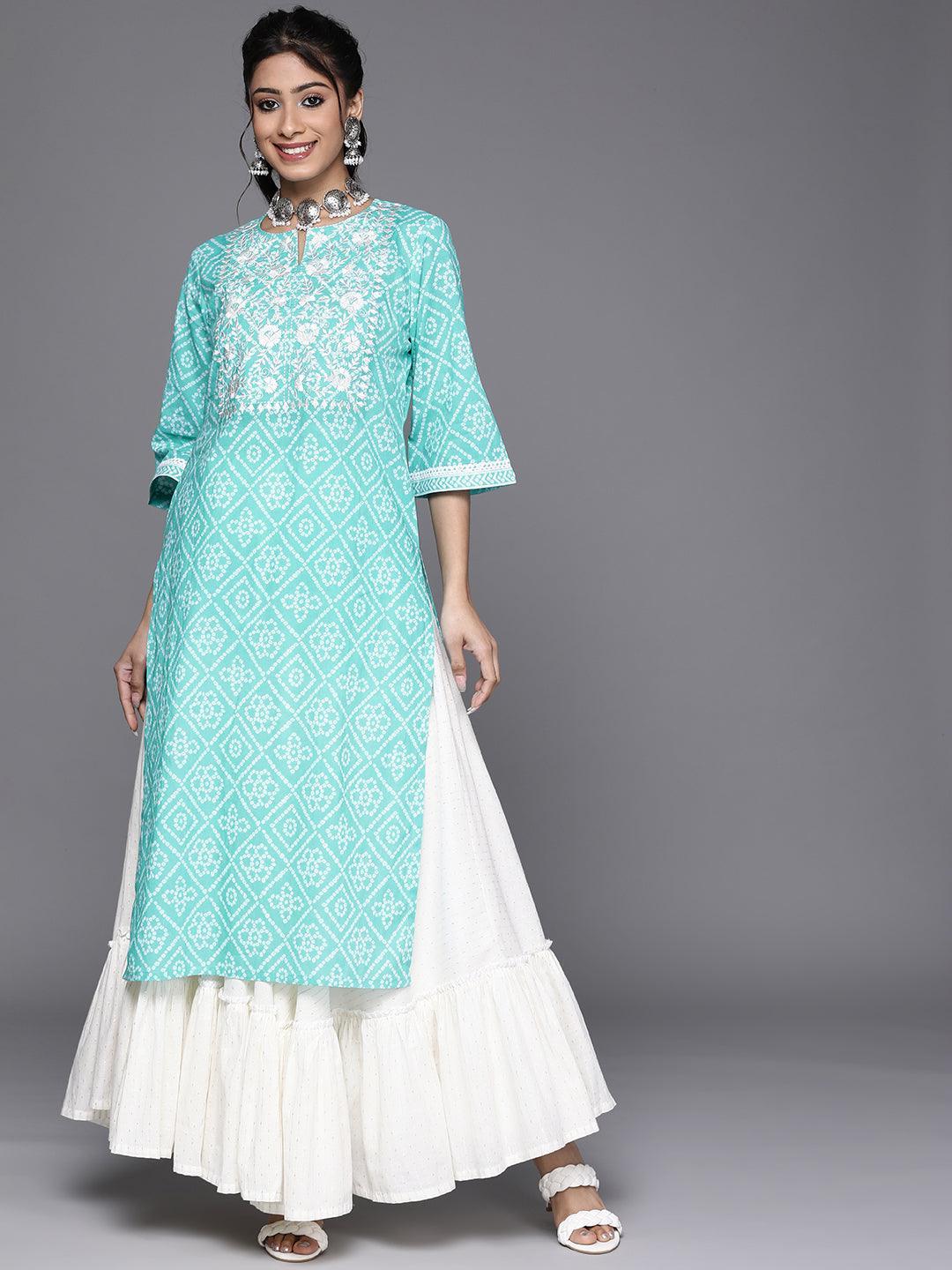 Turquoise Blue Yoke Design Cotton Kurta