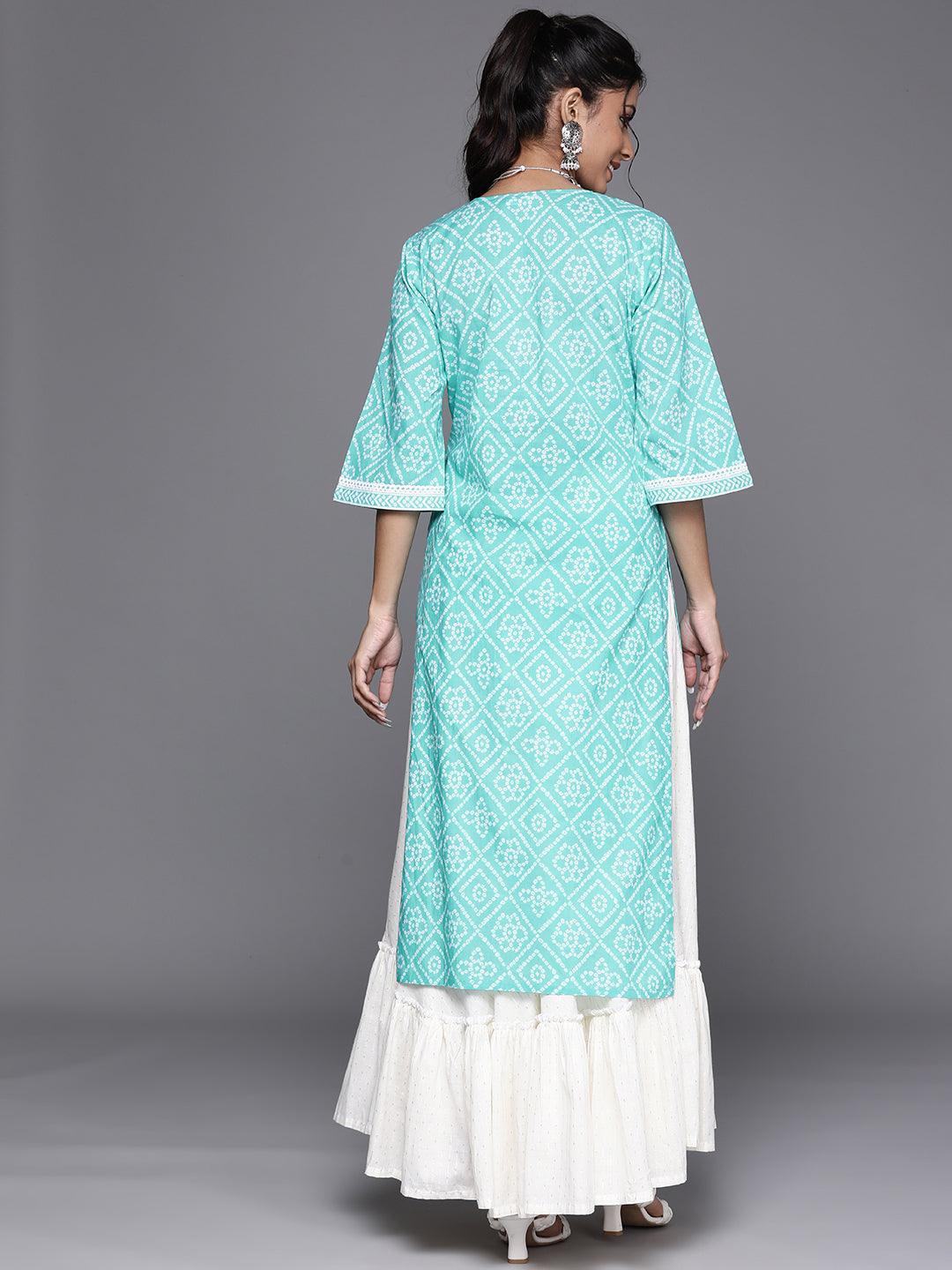 Turquoise Blue Yoke Design Cotton Kurta