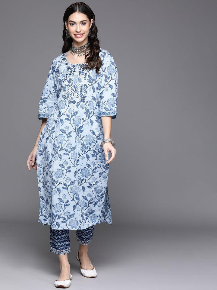 Blue Printed Cotton Kurta - ShopLibas