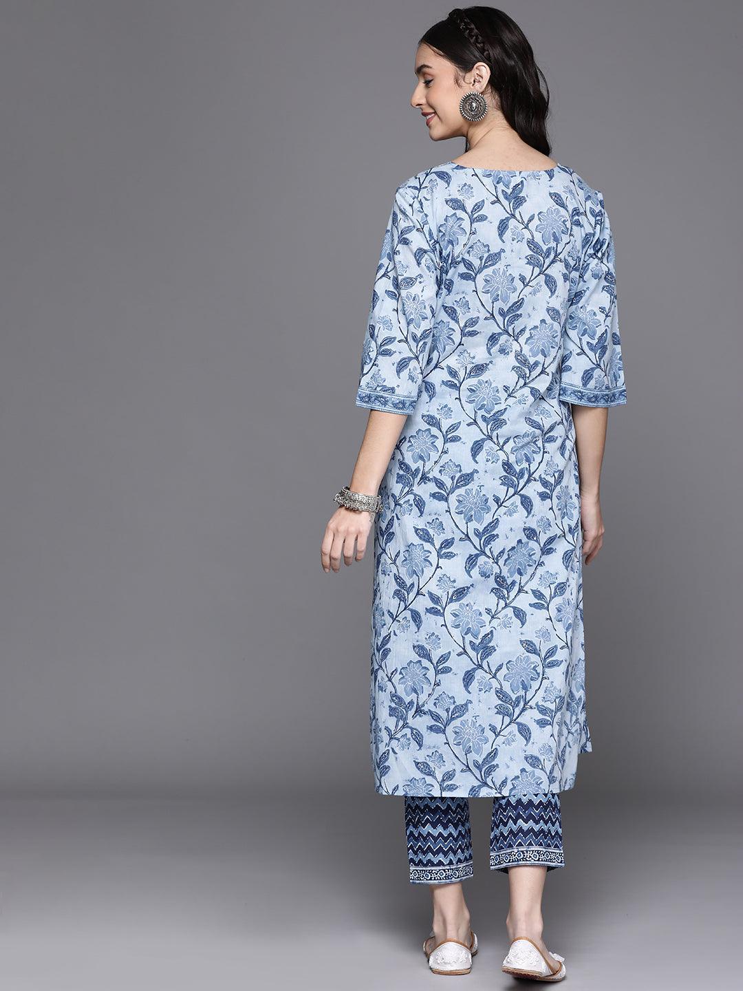 Blue Printed Cotton Kurta