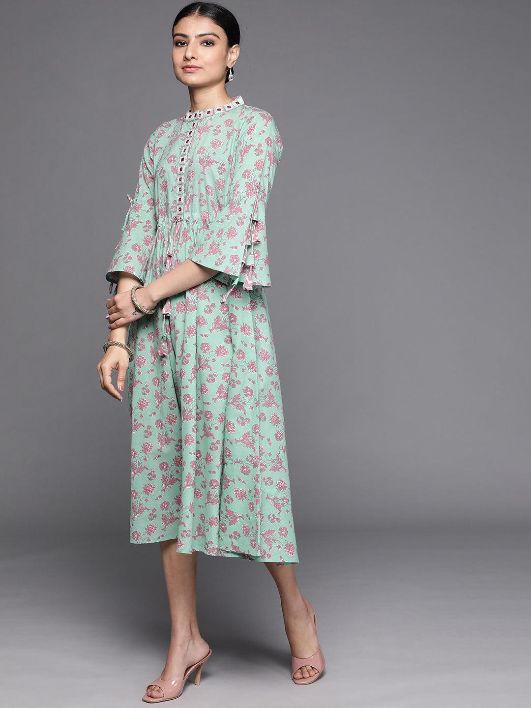 Sea Green Printed Cotton Dress