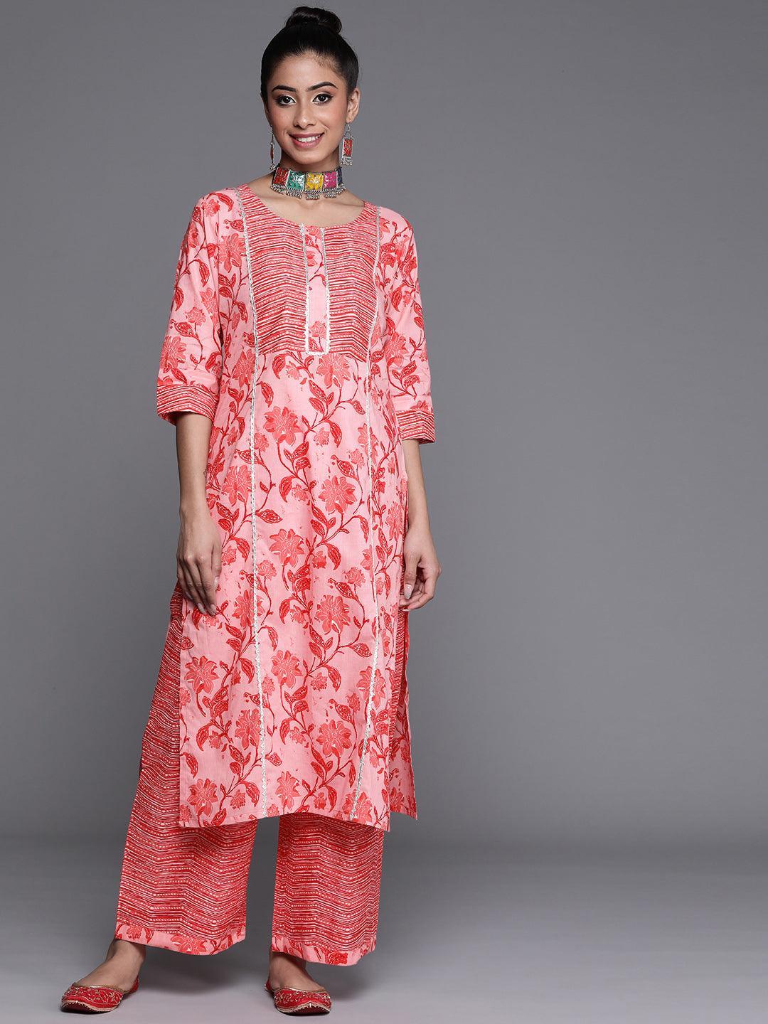 Pink Printed Cotton Kurta