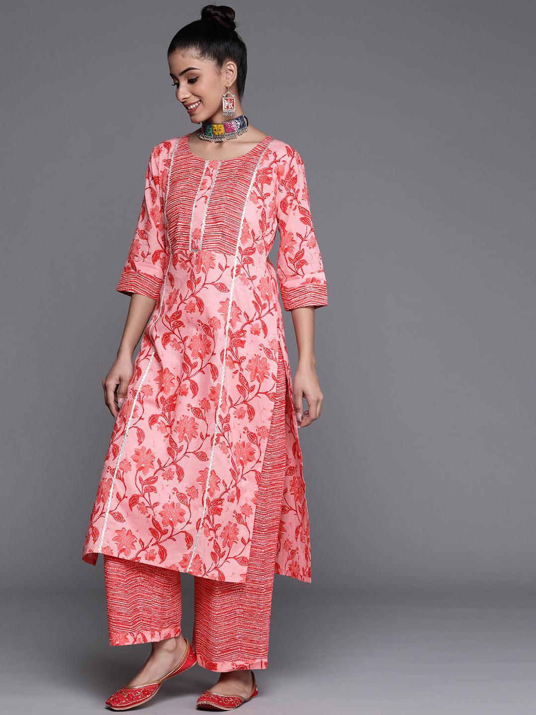 Pink Printed Cotton Kurta