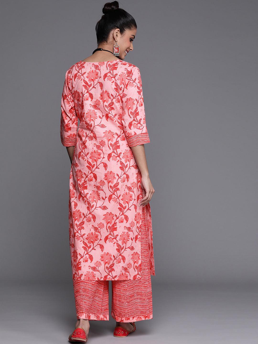 Pink Printed Cotton Kurta - ShopLibas