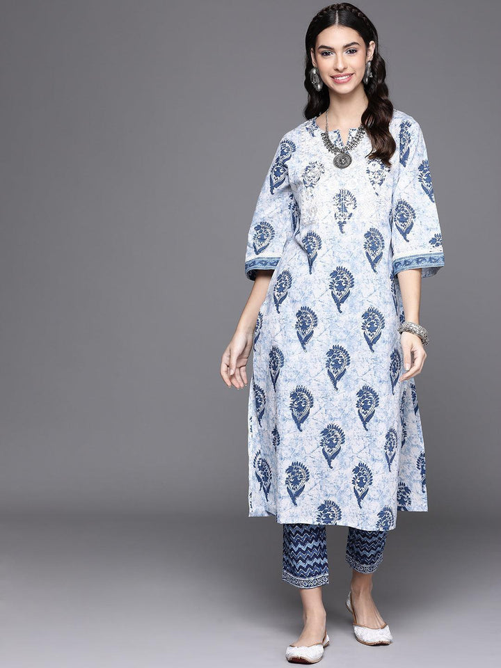 White Printed Cotton Kurta - ShopLibas