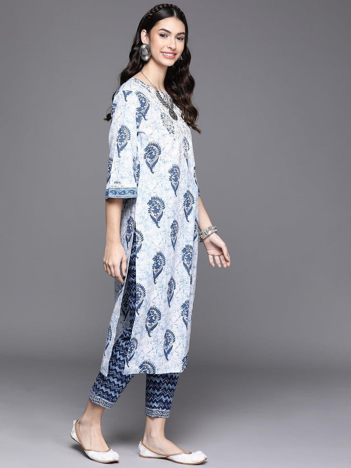 White Printed Cotton Kurta - ShopLibas