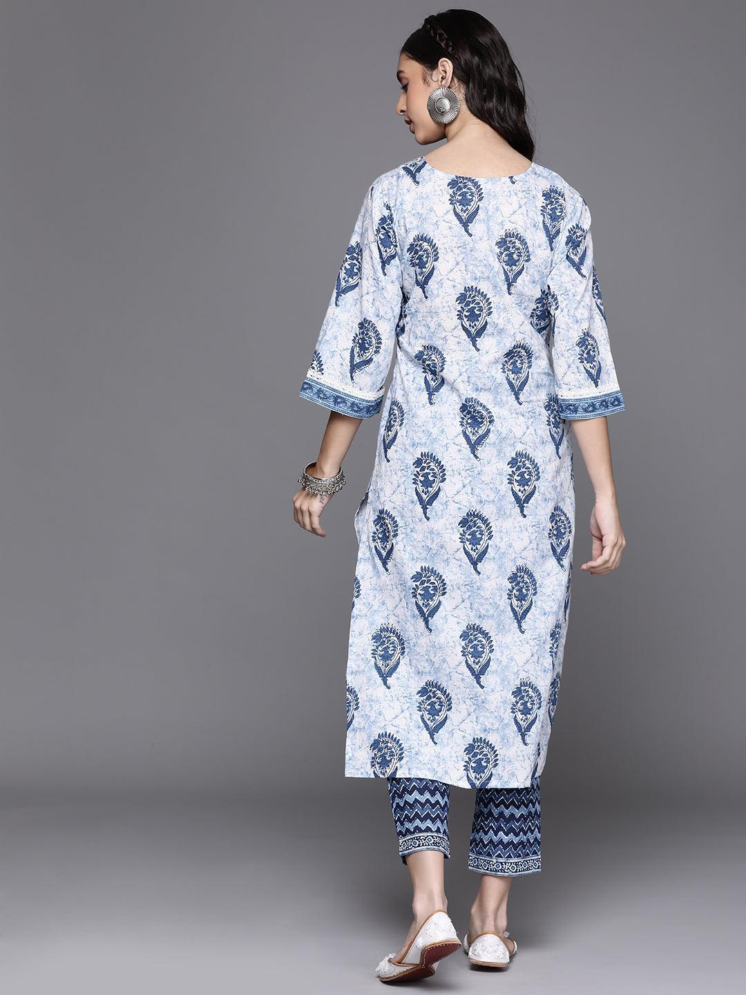 White Printed Cotton Kurta - ShopLibas