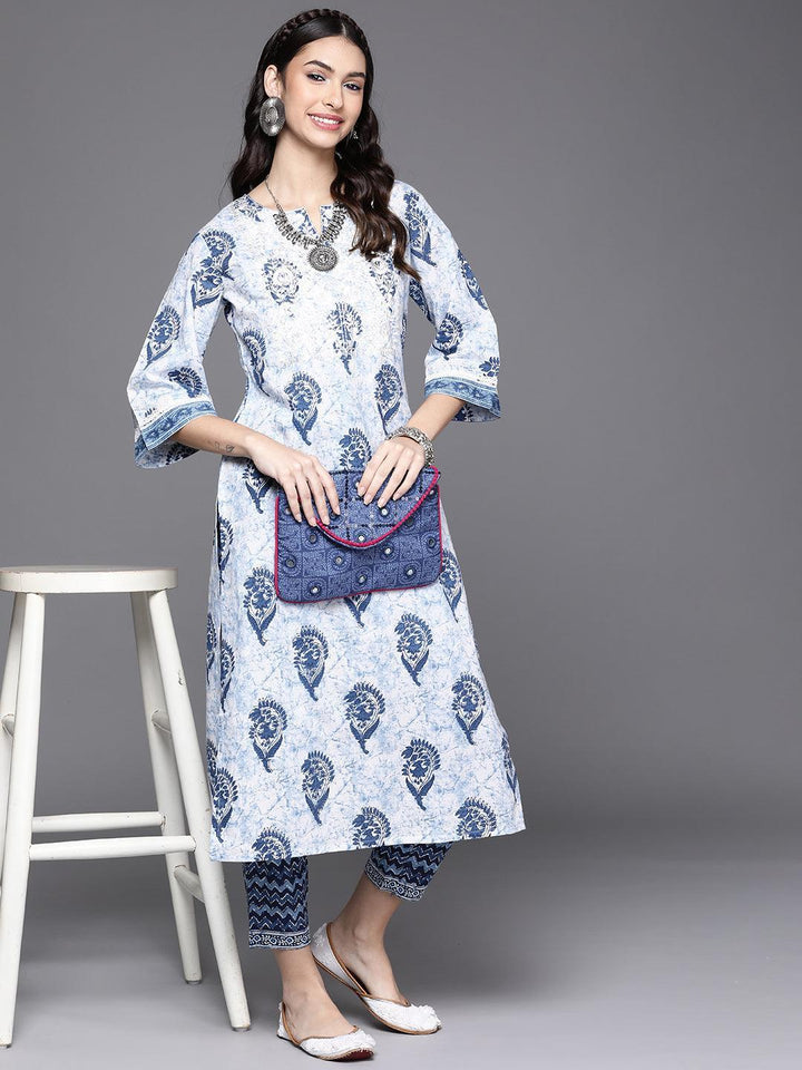 White Printed Cotton Kurta - ShopLibas