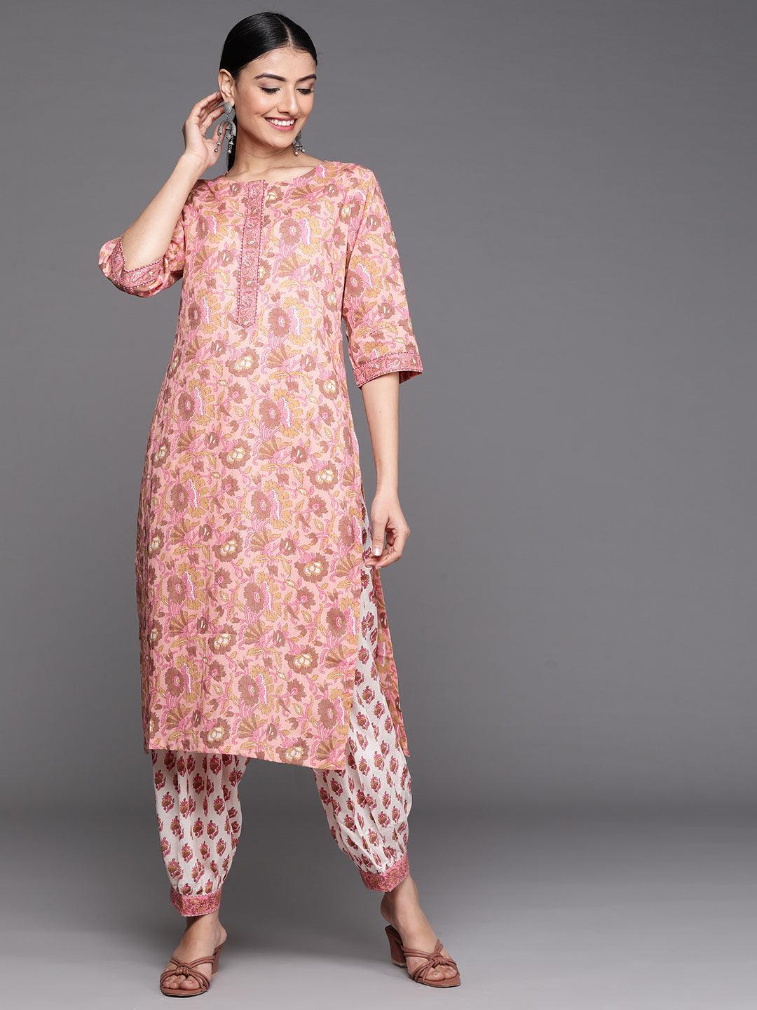 Pink Printed Cotton Kurta - ShopLibas