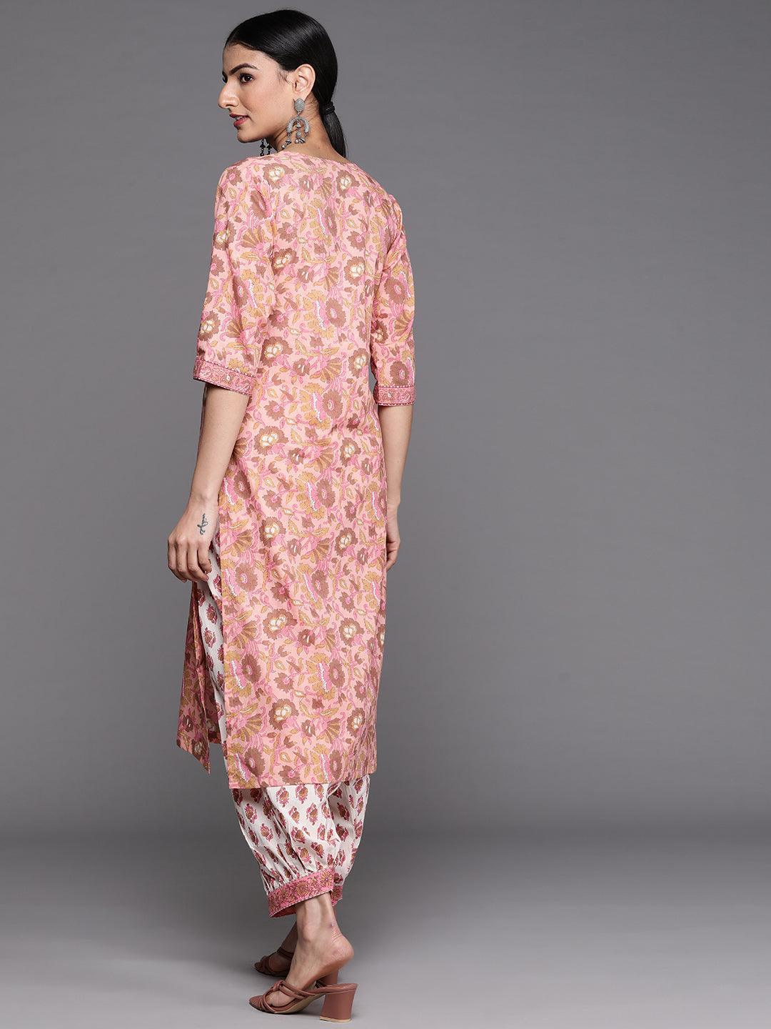 Pink Printed Cotton Kurta - ShopLibas