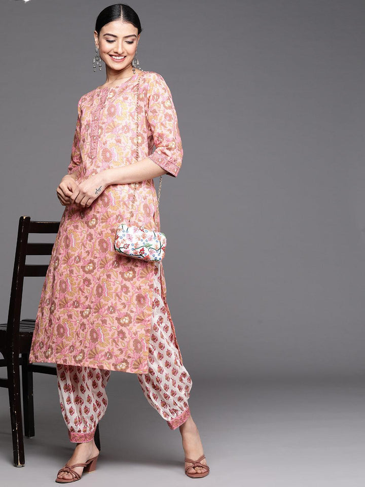 Pink Printed Cotton Kurta - ShopLibas