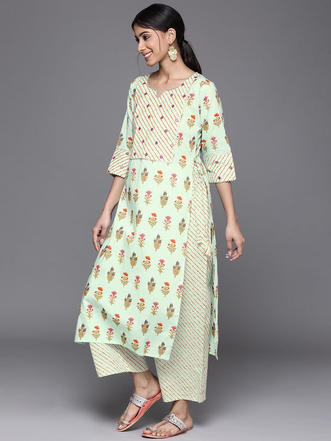 Green Printed Cotton Kurta - ShopLibas