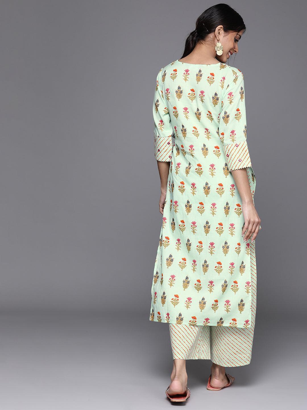 Green Printed Cotton Kurta - ShopLibas