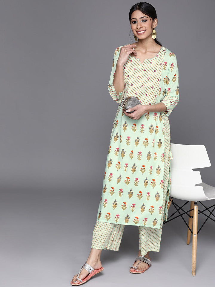 Green Printed Cotton Kurta - ShopLibas