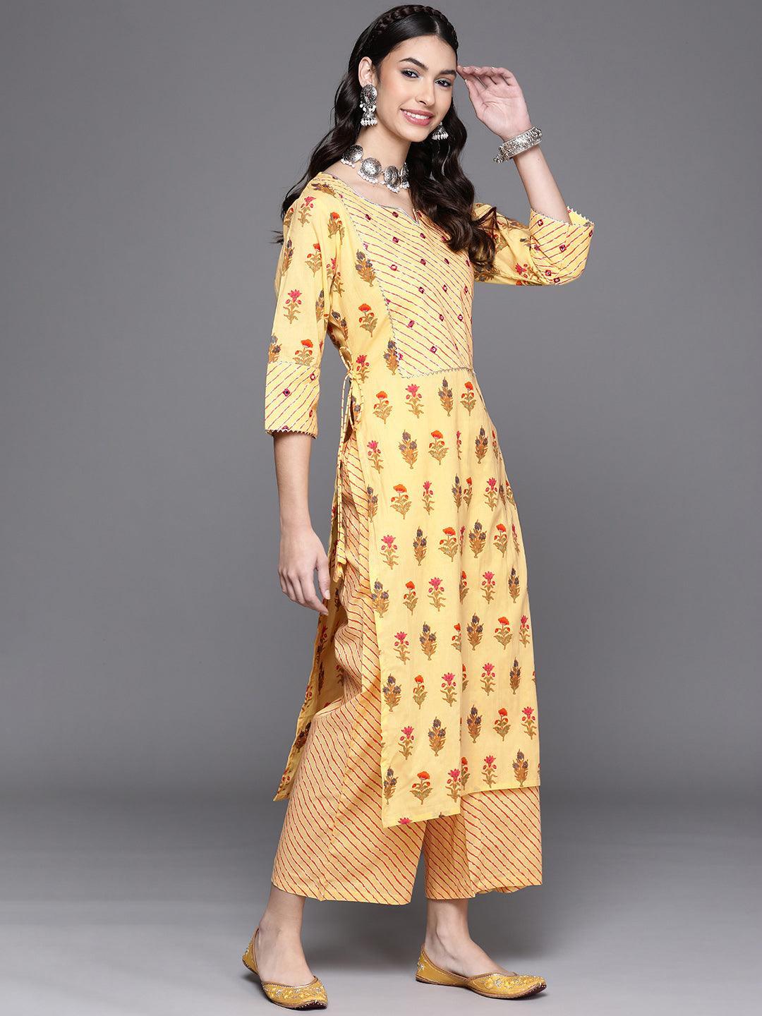 Yellow Printed Cotton Kurta