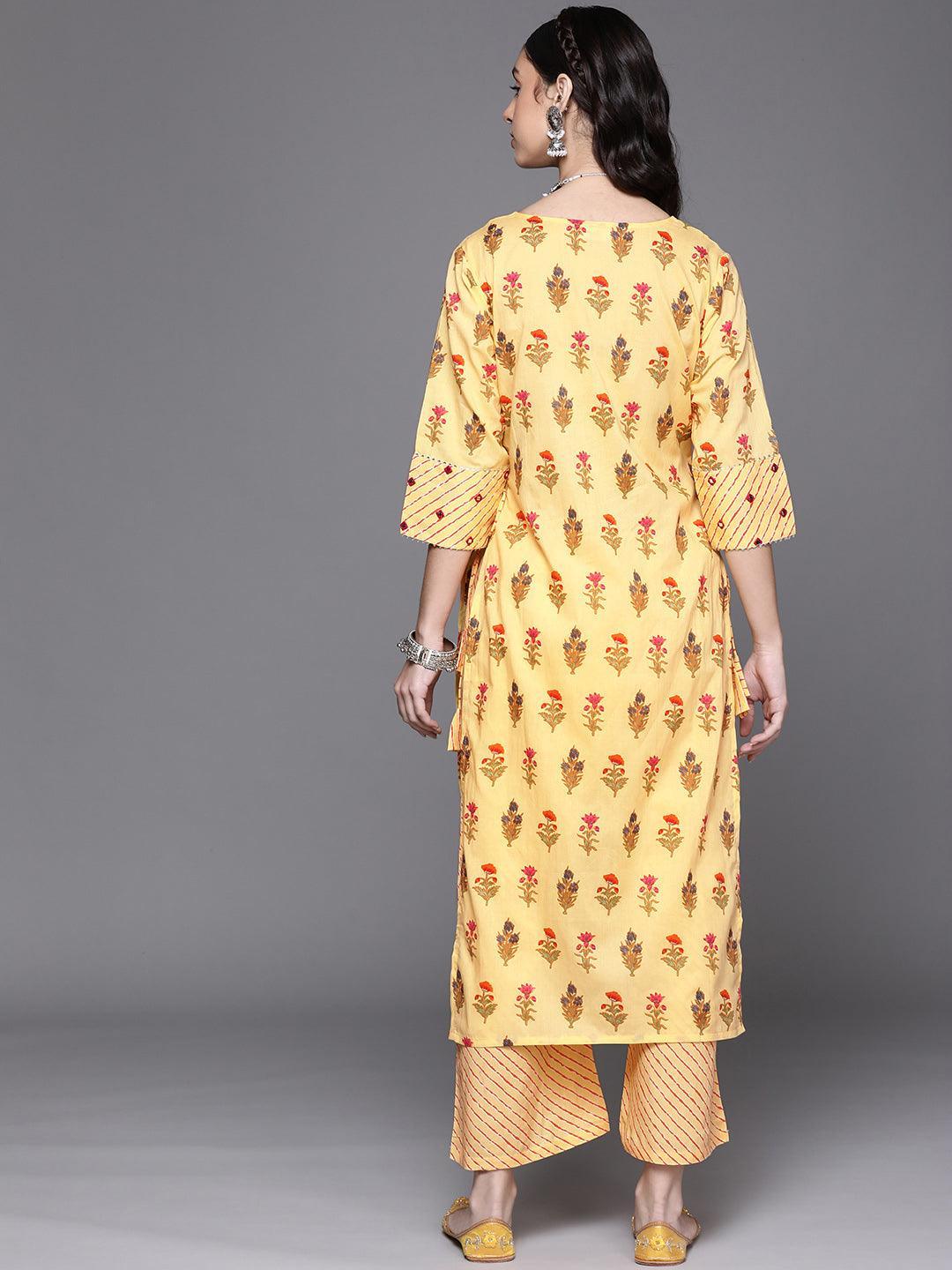 Yellow Printed Cotton Kurta