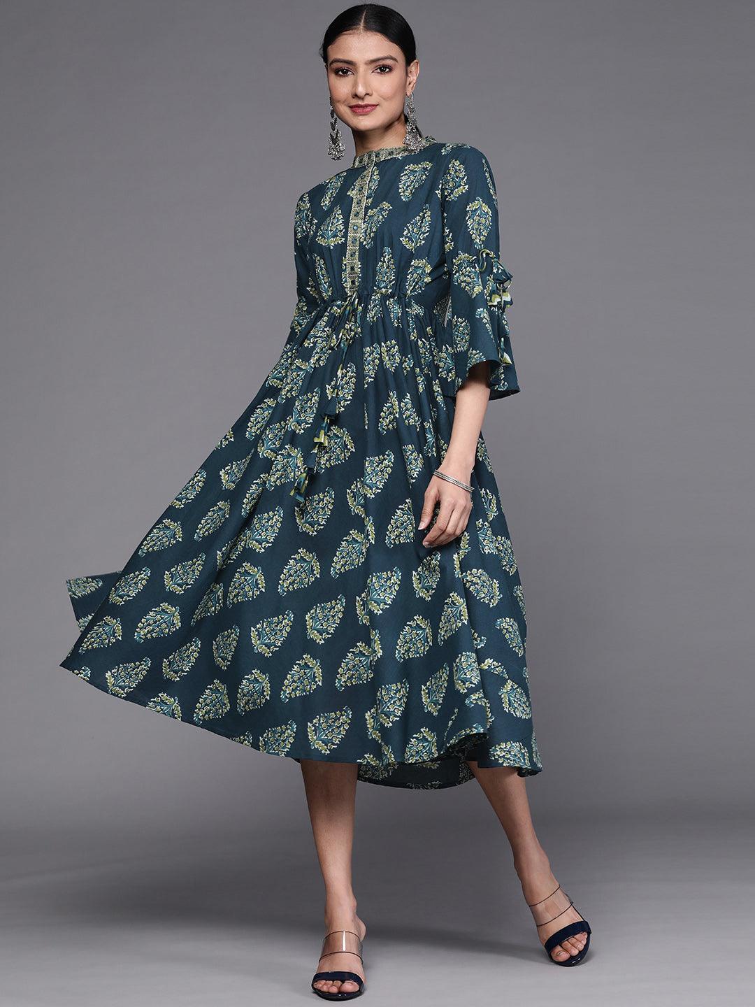 Teal Printed Cotton Dress