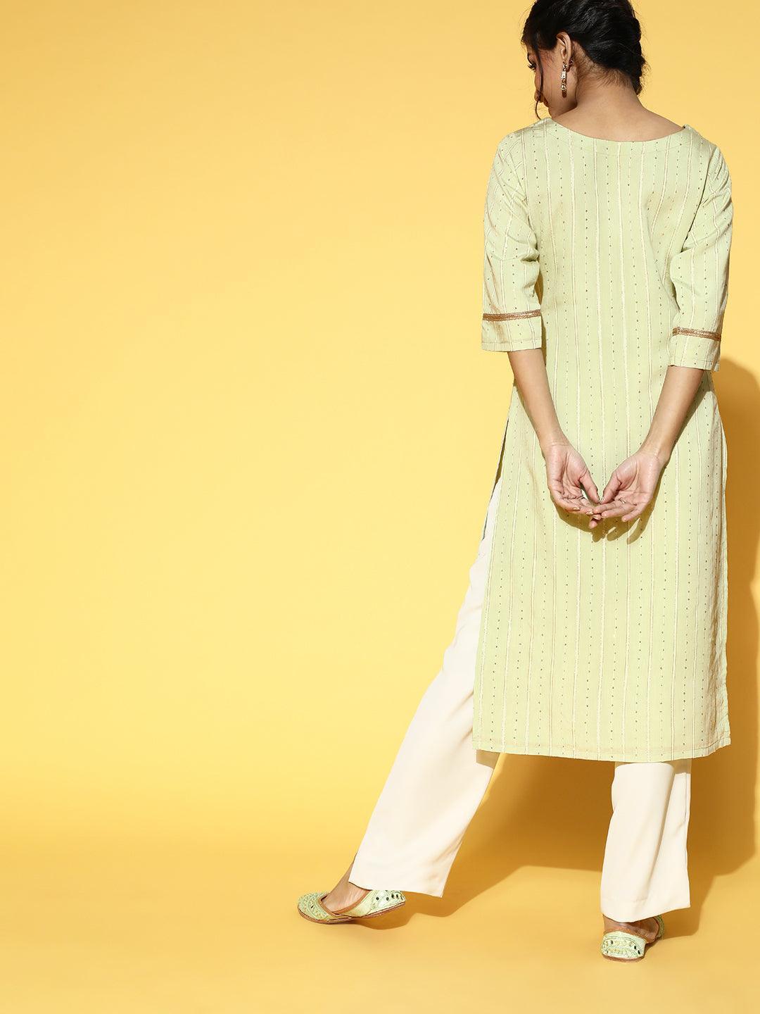 Green Embellished Chanderi Silk Kurta