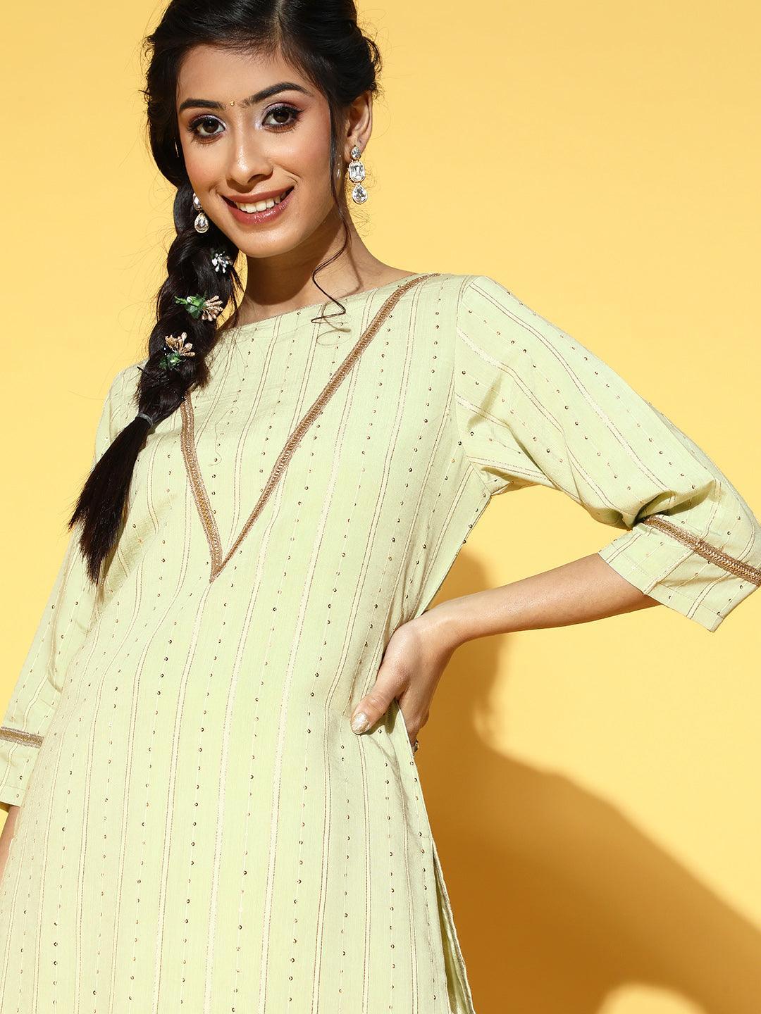 Green Embellished Chanderi Silk Kurta