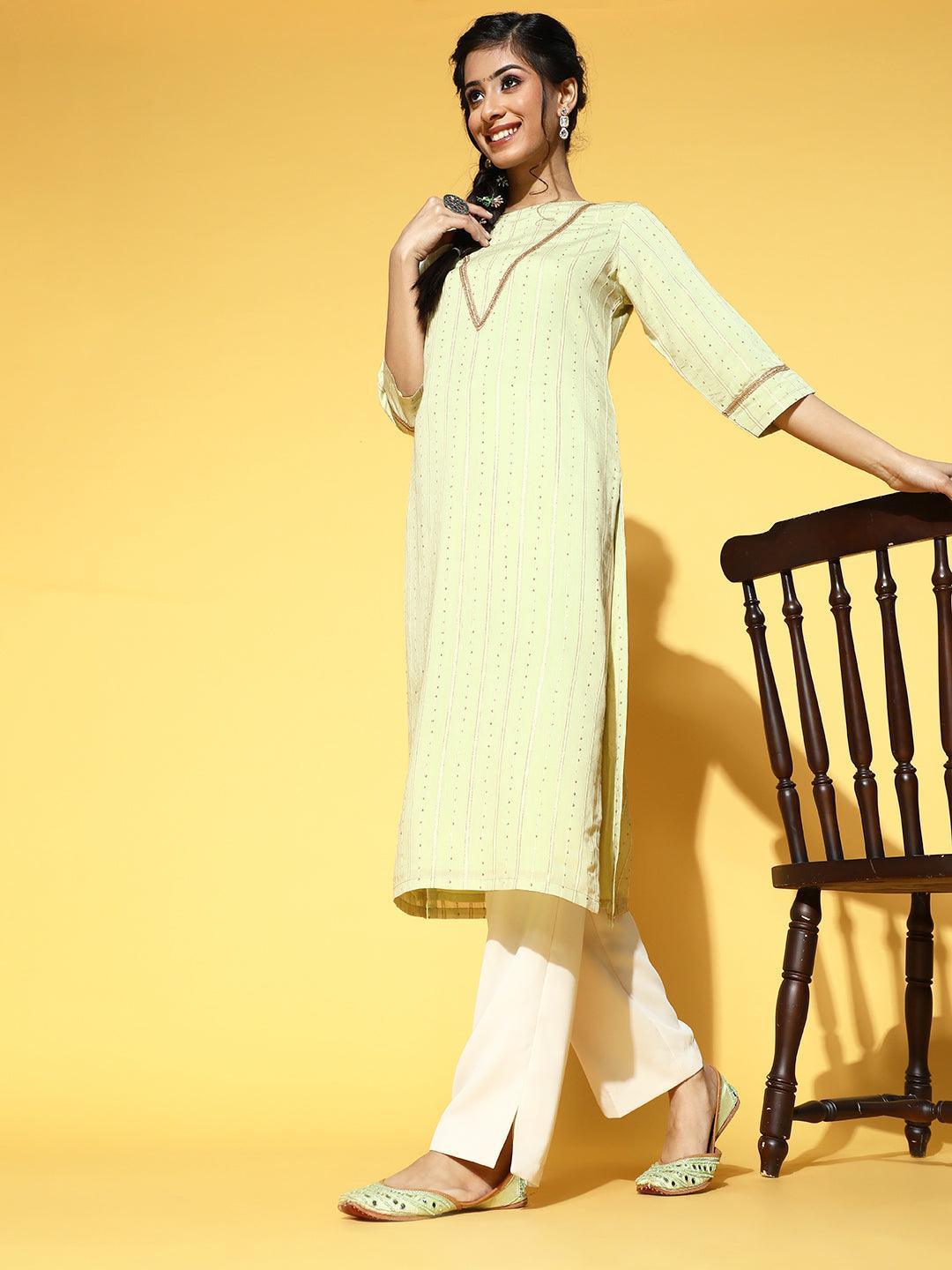 Green Embellished Chanderi Silk Kurta